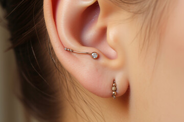 a close up of a ear with a piercing