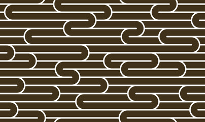 Lined seamless vector pattern with twisted lines, geometric abstract background, stripy net, optical maze, web network. Black and white design. - 773019363