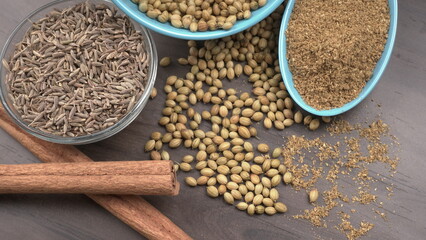 Coriander seeds and coriander Powdered, Indian Spices and herbs.