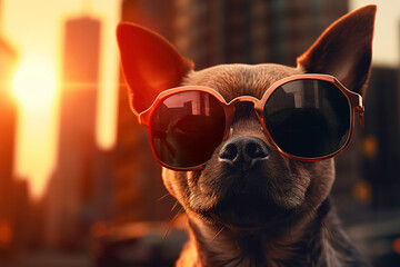 a dog wearing sunglasses - obrazy, fototapety, plakaty