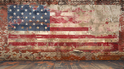 Old graffiti with USA flag on the wall