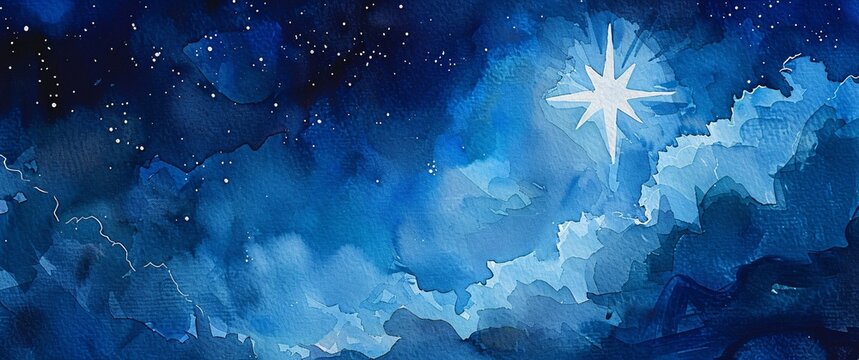 Night Sky with a Starburst A Stunning Watercolor Painting of the Night Sky with a Starburst Generative AI