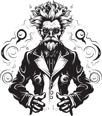 Mind Mastery Mad Scientist Logo Graphics Brainstorm Brilliance Vector Emblematic Symbol