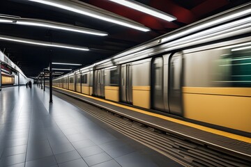 subway train station motion blur background - obrazy, fototapety, plakaty