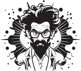 Brainwave Innovator Mad Scientist Emblem Atomic Alchemist Mad Scientist Logo Graphics