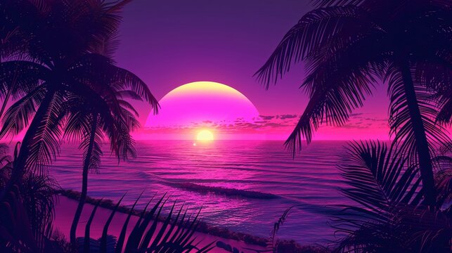 Palm Tree Sunset A Pink and Purple Paradise Generative AI