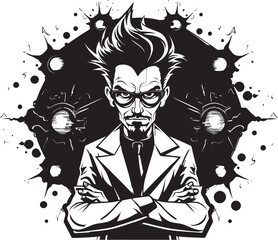 Quantum Quester Emblematic Mad Scientist Logo Brainwave Boss Dynamic Mad Scientist Vector Icon