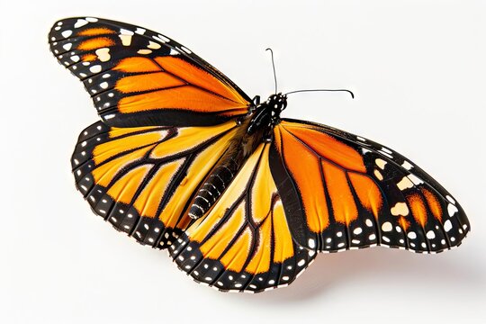 Majestic Monarch Butterfly on White Background, Showcasing Its Vibrant Orange and Black Wings
