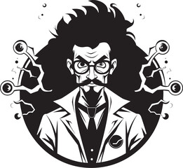 Robotic Rogue Emblematic Mad Scientist Logo Cybernetic Crusader Dynamic Mad Scientist Vector Icon