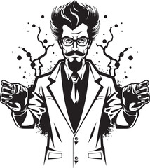 Robotic Revolution Emblematic Logo for Mad Scientist Nano Ninja Vector Icon for Mad Scientist