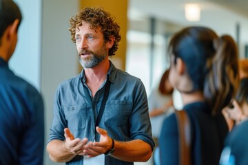 Corporate Meeting: Bearded Man Leading Discussion on Analytics