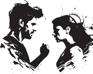 Tense Turmoil Vector Graphic Symbolizing Couples Tension Discord Drama Dynamic Anger Emblem for Man and Woman
