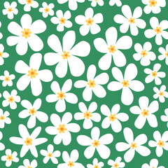 Abstract modern seamless pattern with white flowers, decorative design, green background