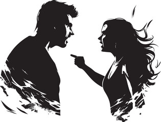 Clash Convergence Dynamic Emblem of Couples Conflict Fury Fusion Vector Graphic Illustrating Couples Anger - obrazy, fototapety, plakaty