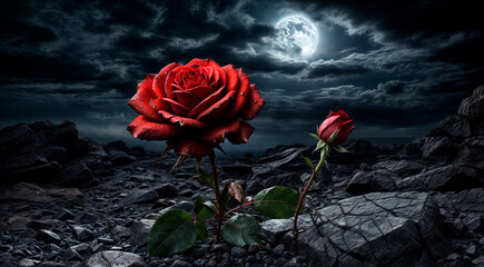 Red rose on a dark background
