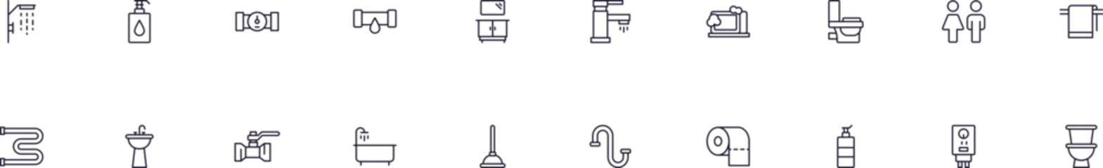 Plumbing linear symbols bundle. Vector collection for web sites, newspapers, apps, infographics