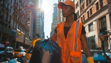A Department of Sanitation worker cleans up trash in a local community. BRONX, NEW YORK USA