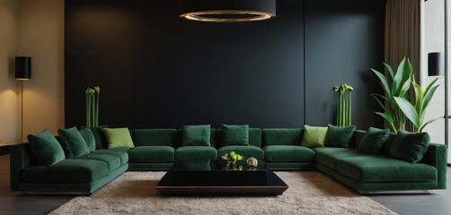 green sofa and recliner chair in apartment. Interior design of modern living room. generative AI 