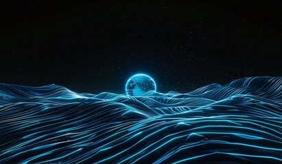 Glowing Planet in the Dark of the Night Sky Generative AI