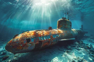 Foto op Aluminium Schipbreuk sunken submarine rusty underwater old