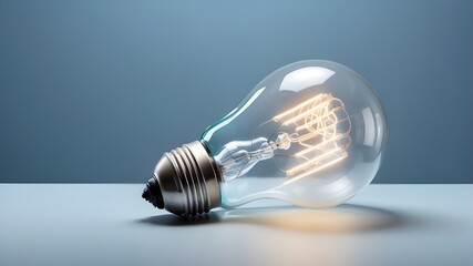 On a pale blue background, a light bulb