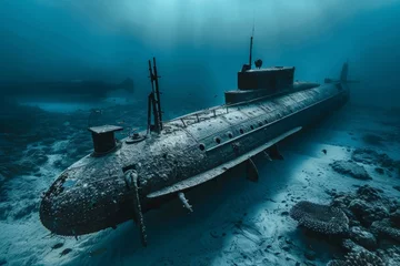 Rolgordijnen sunken submarine rusty underwater old © Андрей Трубицын