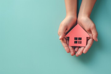 Hands holding a paper house. Shelter, Buying new hose, home loan, safe home, new home concept 