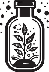 Botanical Capsule Dynamic Illustration of Plant in Container Jar Oasis Iconic Logo Design of Encased Plant Life