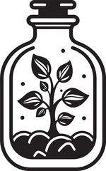 Flora Enclosure Iconic Symbol of Plant in Jar Botanic Capsule Emblematic Vector Showcasing Encased Plant