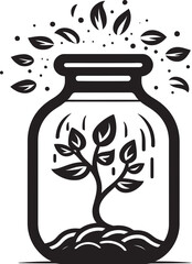 Jar Jungle Dynamic Illustration of Botanical Enclosure Flora Enclosure Iconic Symbol of Plant in Jar