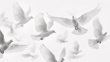 Soaring Skies A Flock of White Birds in Flight Generative AI