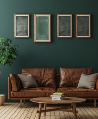 Modern Living Room with a Chic Couch and Plant Generative AI