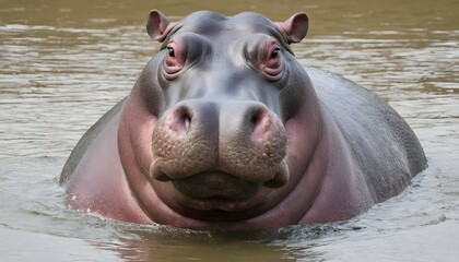 A Hippopotamus With Its Eyes Wide Open Alert And