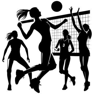 Girl volleyball playing silhouette