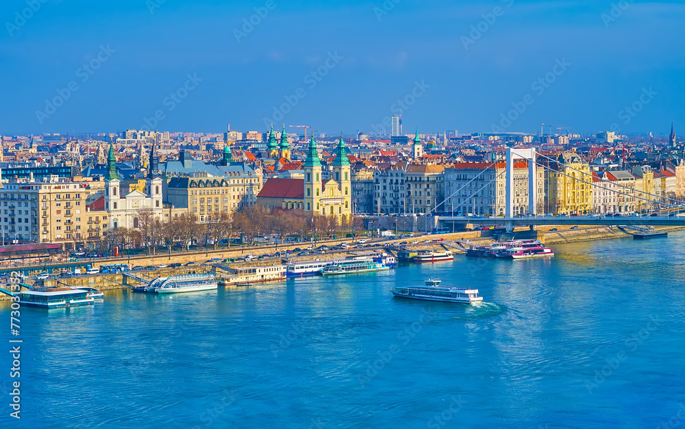 Wall mural The quay of Danube and architecture of Pest, Budapest, Hungary