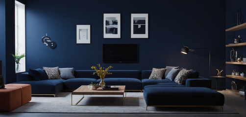  Interior design of modern living room with Royel Blue and White color 
