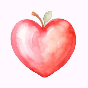 Apple watercolor love heart on the white background