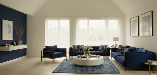  Interior design of modern living room with Royel Blue and White color 