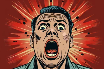 Foto op Plexiglas Terrified Man Screaming in Panic, Retro Comic Book Style Pop Art Illustration, Vector Poster Design © furyon