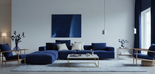  Interior design of modern living room with Royel Blue and White color 