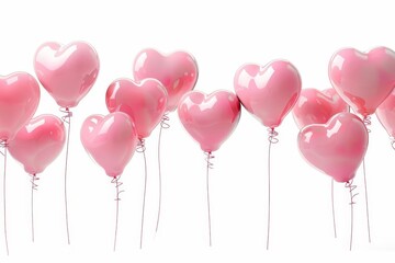 Romantic pink heart-shaped balloons floating against white backdrop, love concept illustration