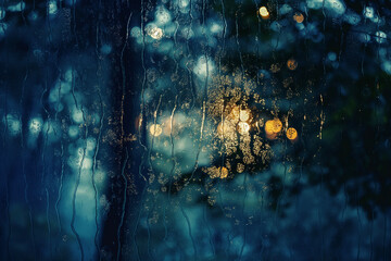 Rain falling in the forest seen through the window
窓越しから見える森林に降る雨