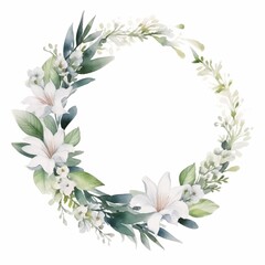 Fototapeta premium White thin Wedding floral Wreath and leaf and cane on the white background