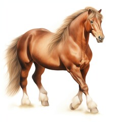Watercolor illustration of a full body chestnut pony