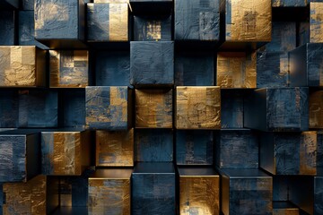 a wall of black and gold cubes