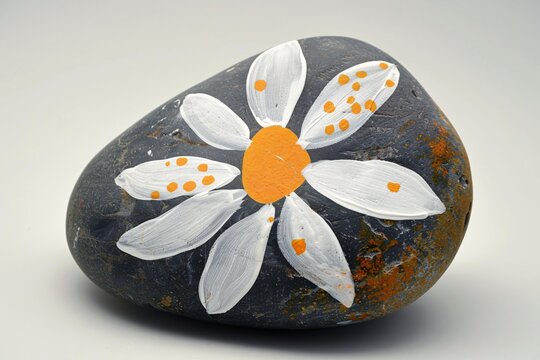 a rock with a flower painted on it