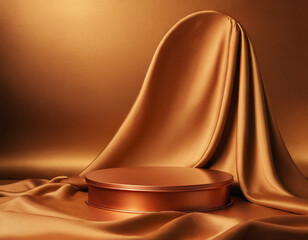 Luxury 3d podium with silk cloth on floor. Illustration in trendy copper colors  Generative AI