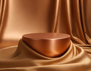 Luxury 3d podium with silk cloth on floor. Illustration in trendy copper colors  Generative AI