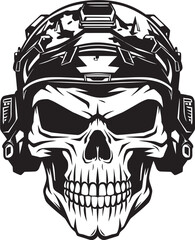 Battlefield Badge Iconic Logo Design Featuring Military Skull Combat Cranium Emblematic Vector Illustration of Military Skull Iconography