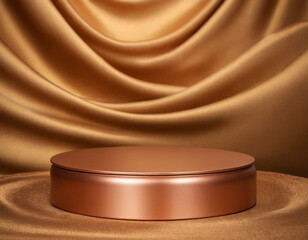 Luxury 3d podium with silk cloth on floor. Illustration in trendy copper colors  Generative AI